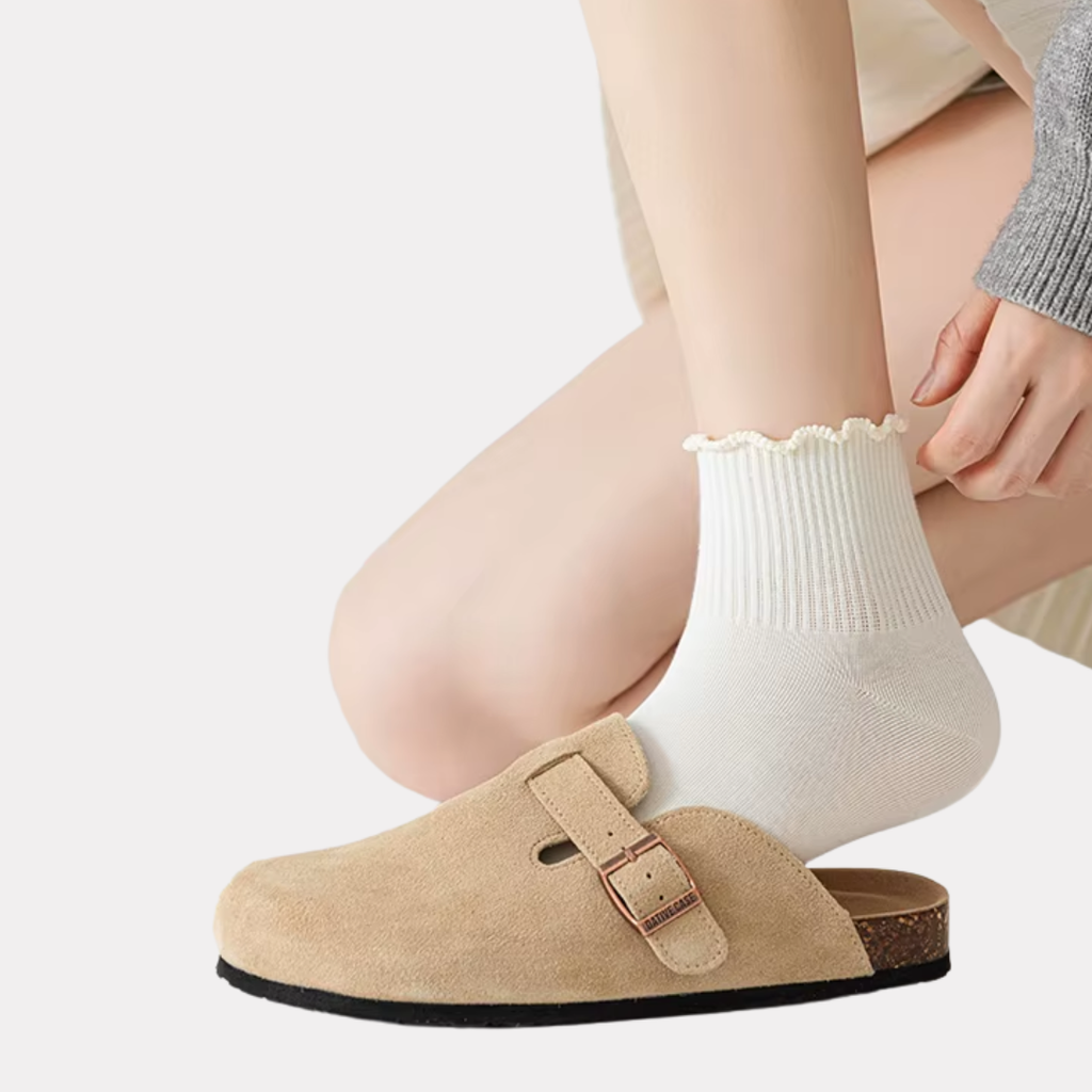 Ruffle Frills Crew Socks - 2 Pack Pairs (Oatmeal)