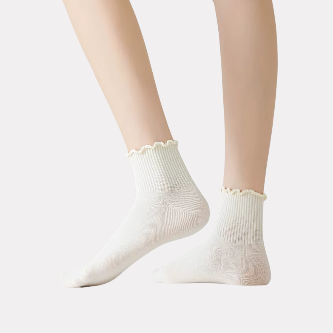 Ruffle Frills Crew Socks - 2 Pack Pairs (White)