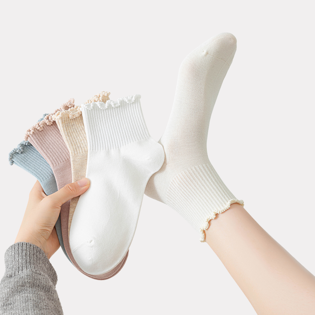 Ruffle Frills Crew Socks - 2 Pack Pairs (Grey)
