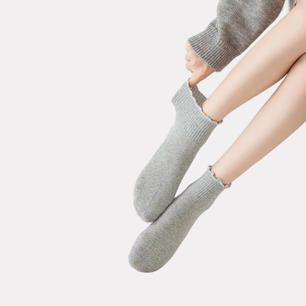 Ruffle Frills Crew Socks - 2 Pack Pairs (Grey)