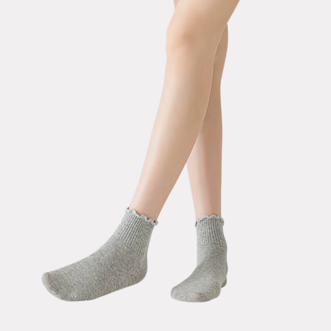 Ruffle Frills Crew Socks - 2 Pack Pairs (Grey)