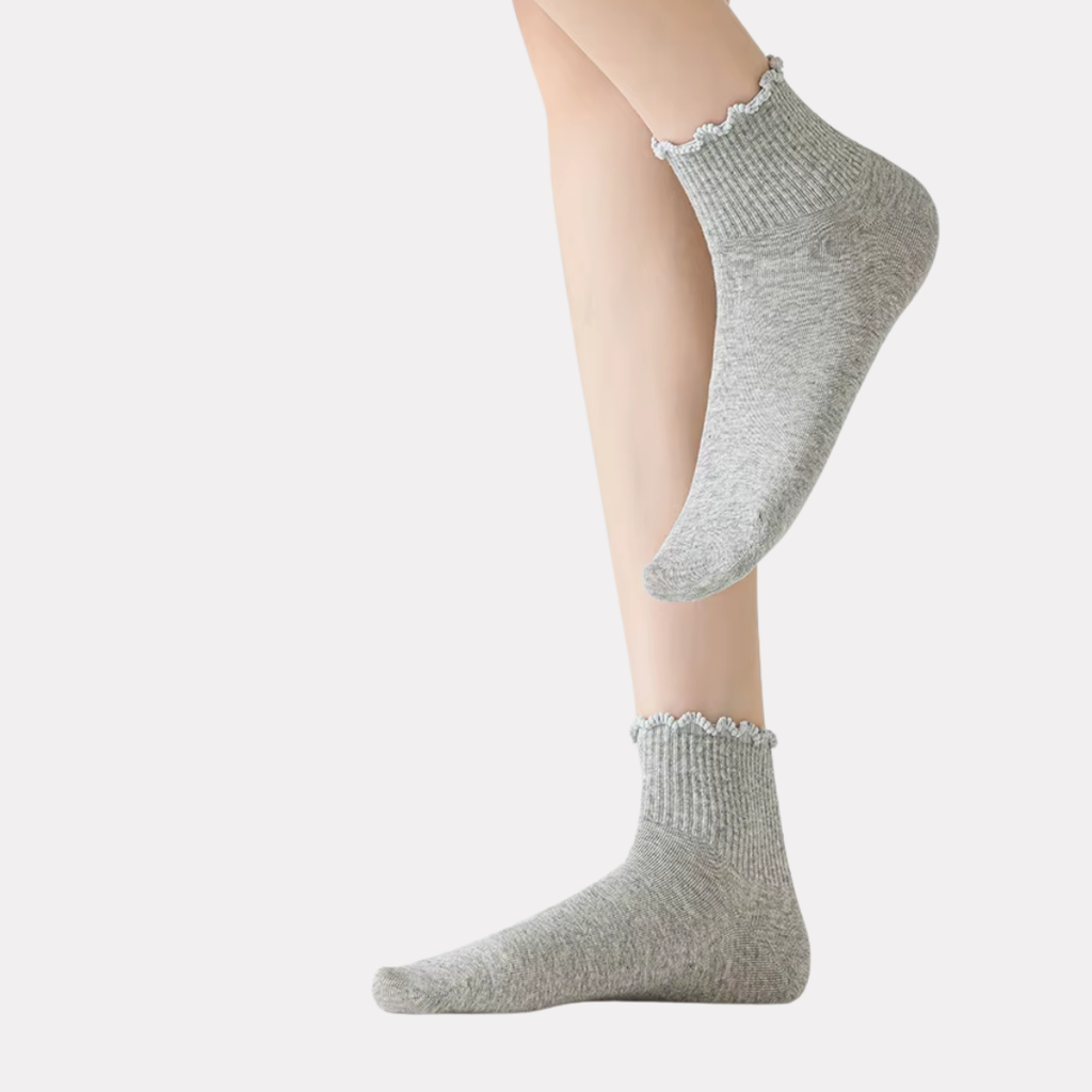 Ruffle Frills Crew Socks - 2 Pack Pairs (Grey)