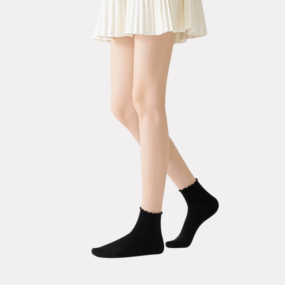 Ruffle Frills Crew Socks - 2 Pack Pairs (Black)