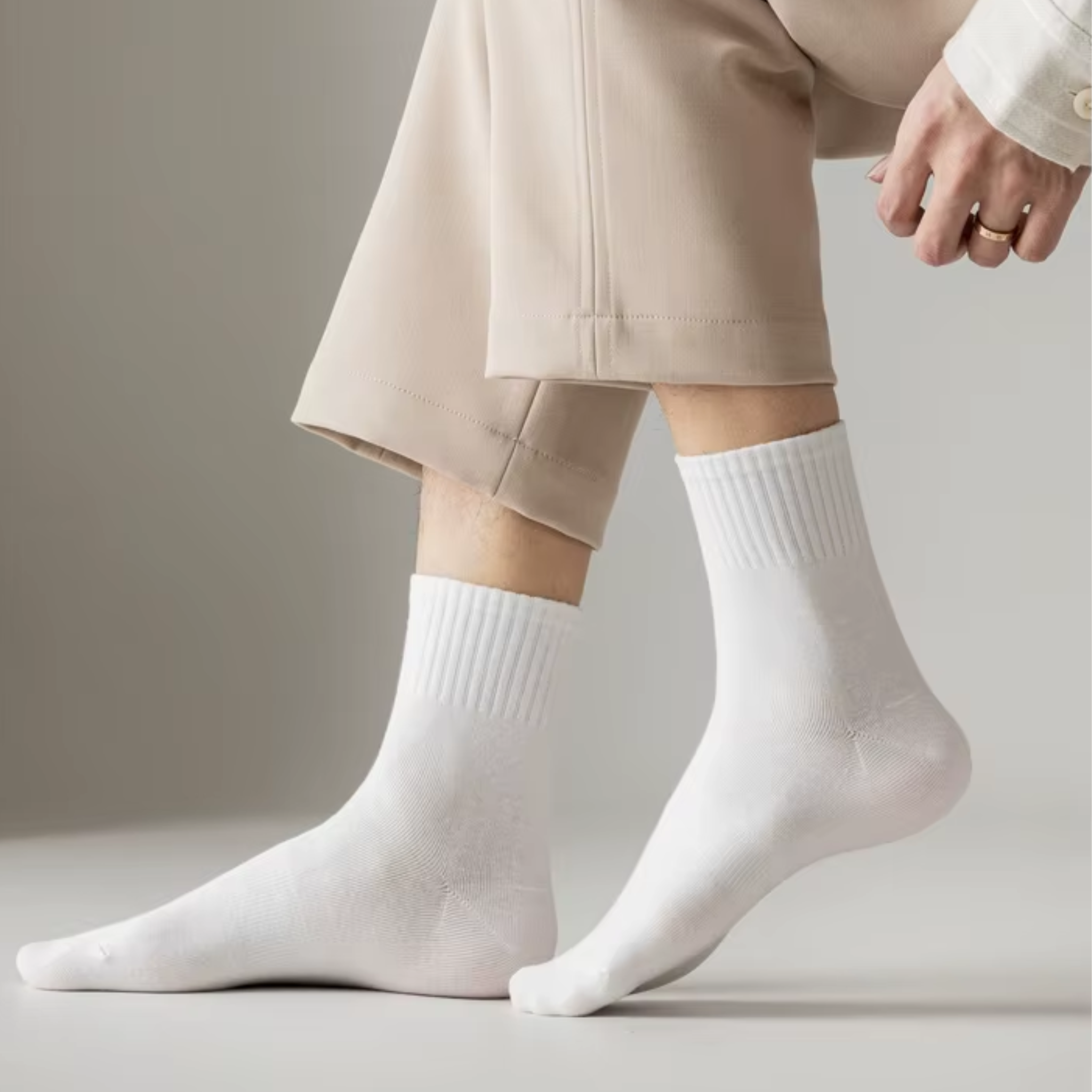Lucent Mid-Crew – Premium Cotton Socks (2 Pairs in White)