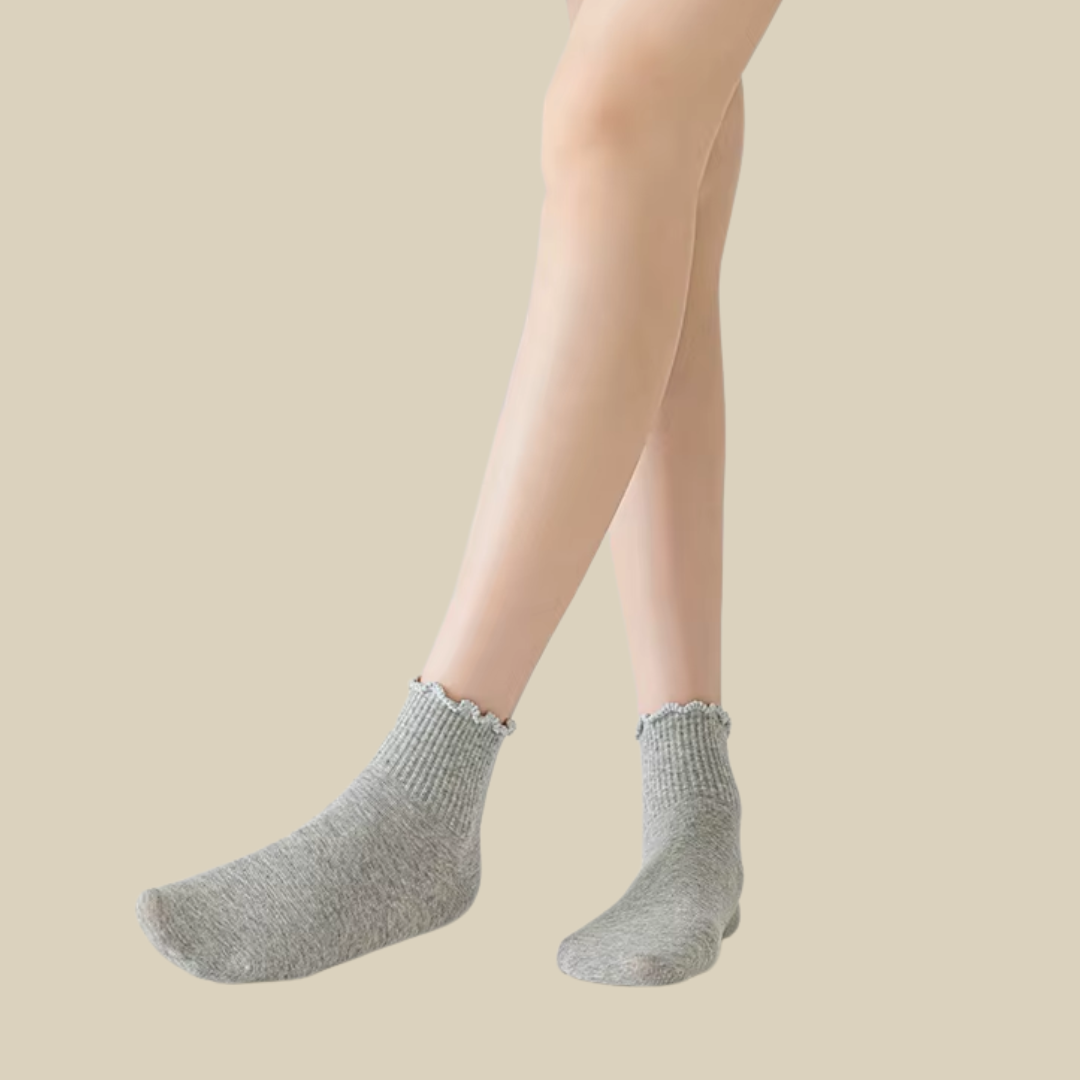 Ruffle Frills Crew Socks - 2 Pack Pairs (Grey)