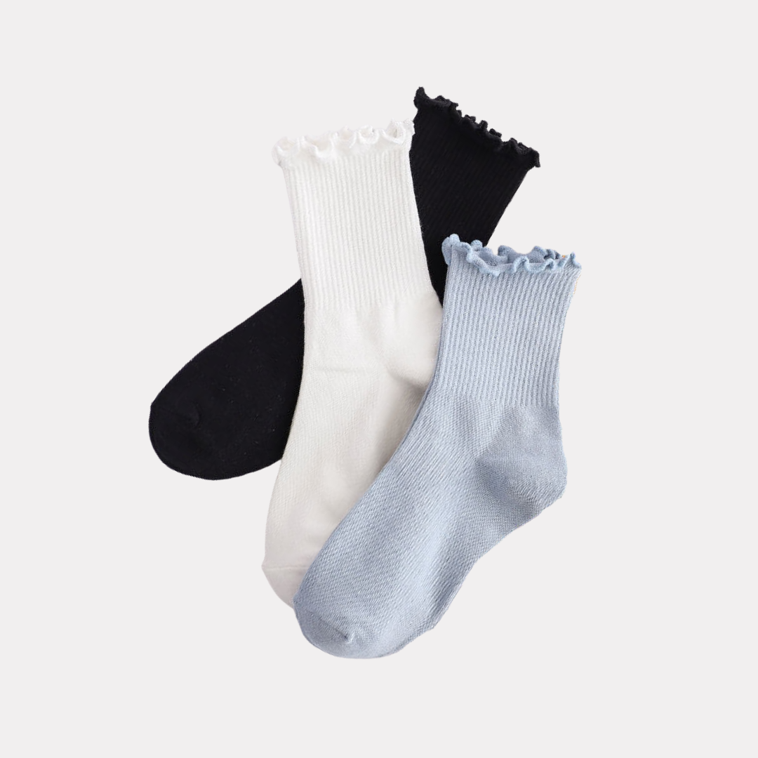 Ruffle Frills Crew Socks - 2 Pack Pairs (Baby Blue)