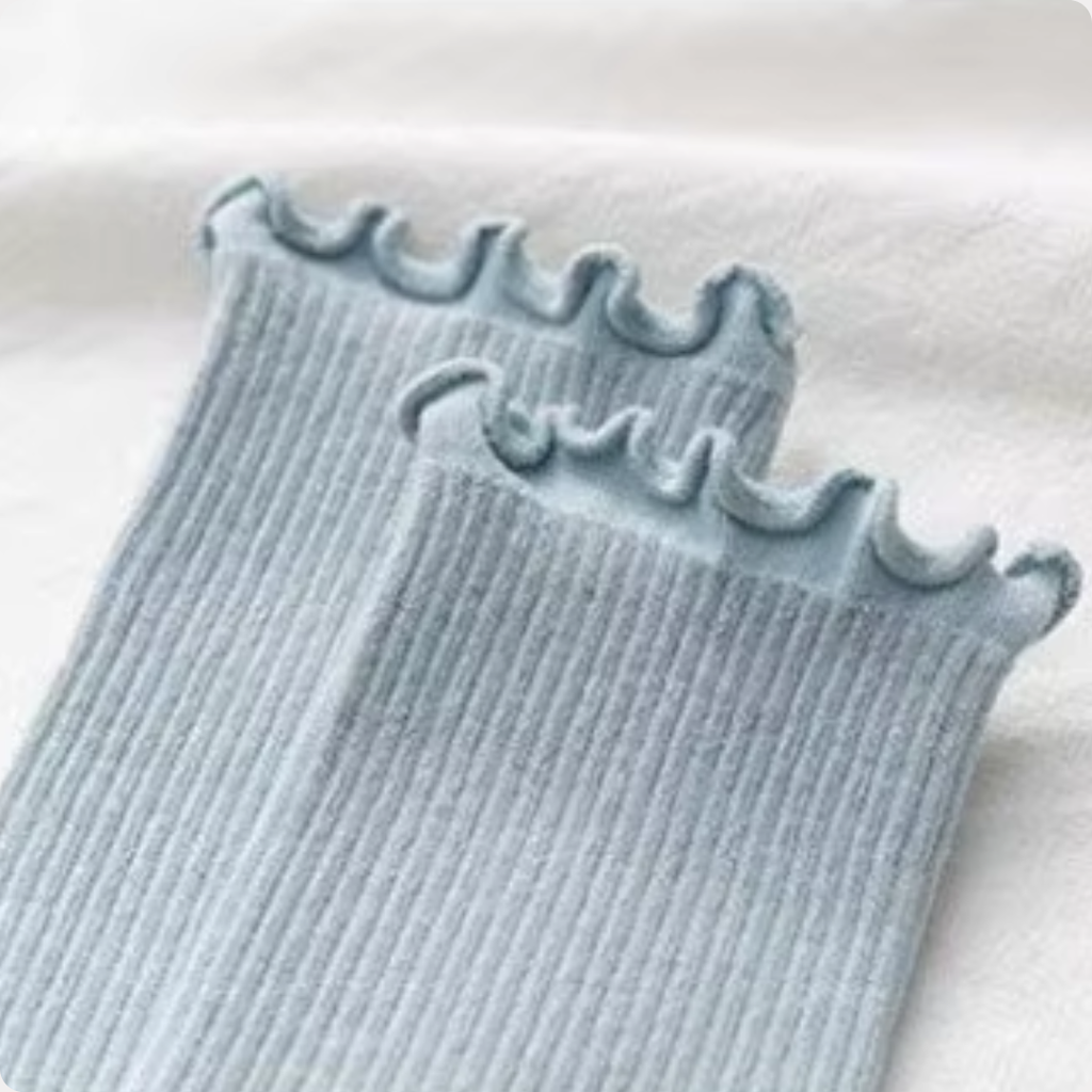 Ruffle Frills Crew Socks - 2 Pack Pairs (Baby Blue)