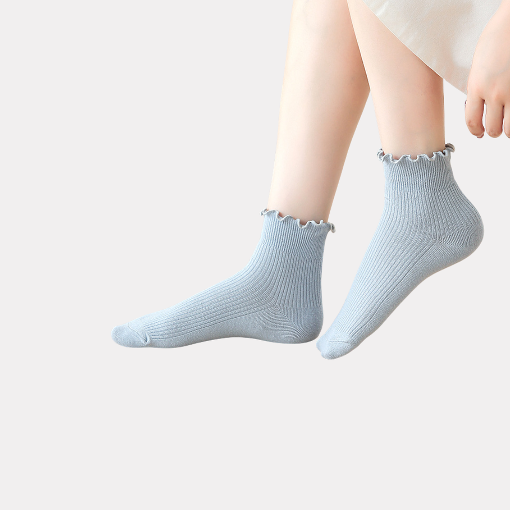 Ruffle Frills Crew Socks - 2 Pack Pairs (Baby Blue)