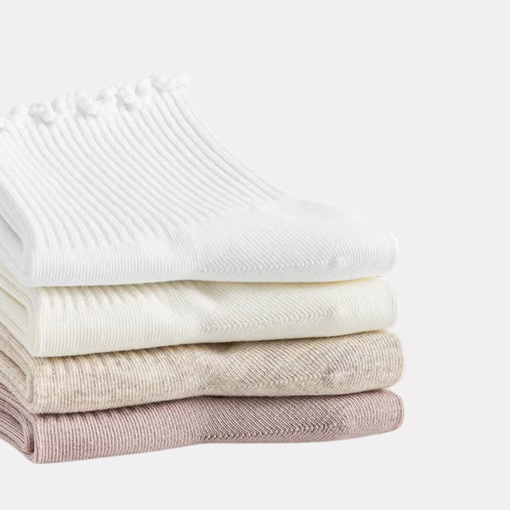 Ruffle Frills Crew Socks - 2 Pack Pairs (Beige)