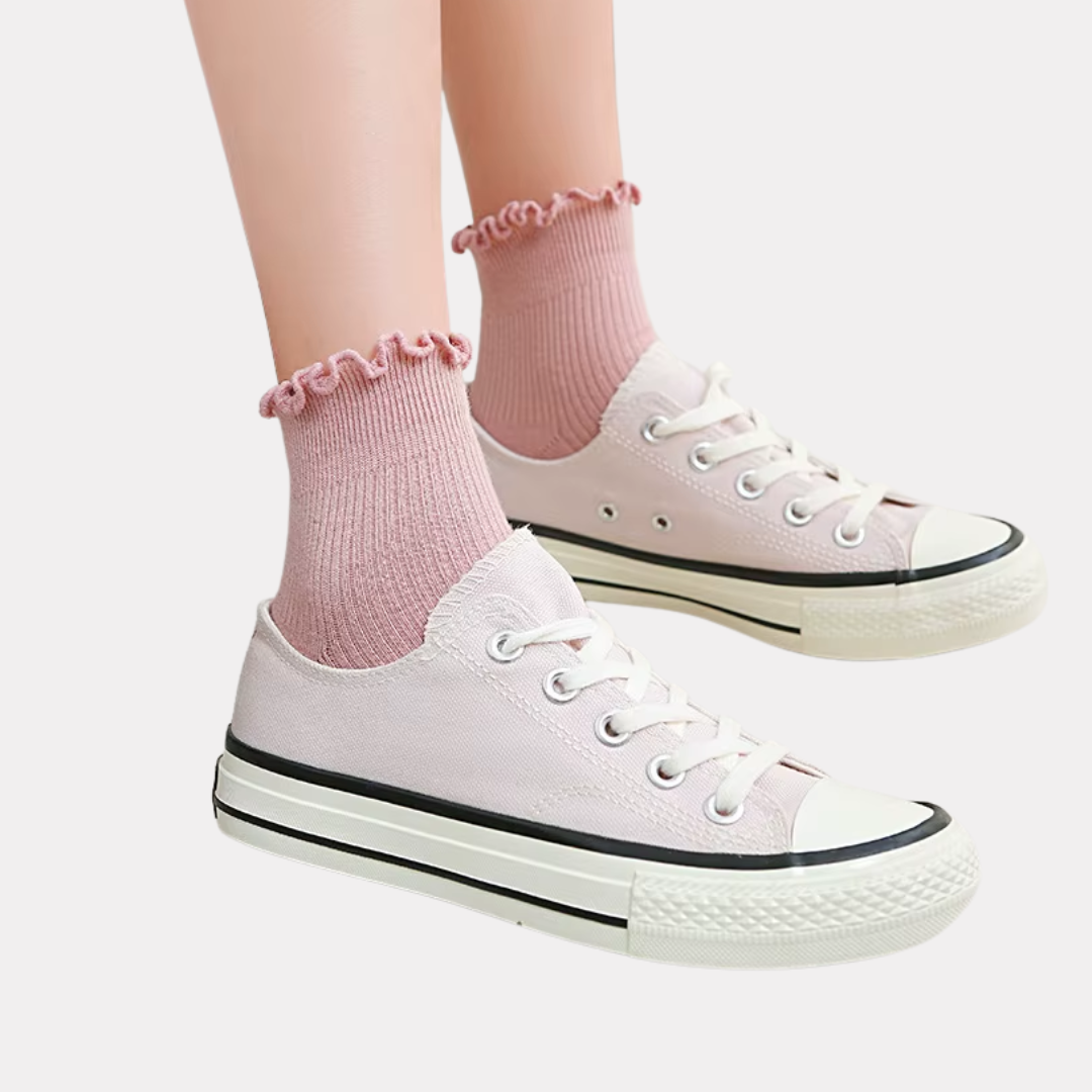 Ruffle Frills Crew Socks - 2 Pack Pairs (Pink)
