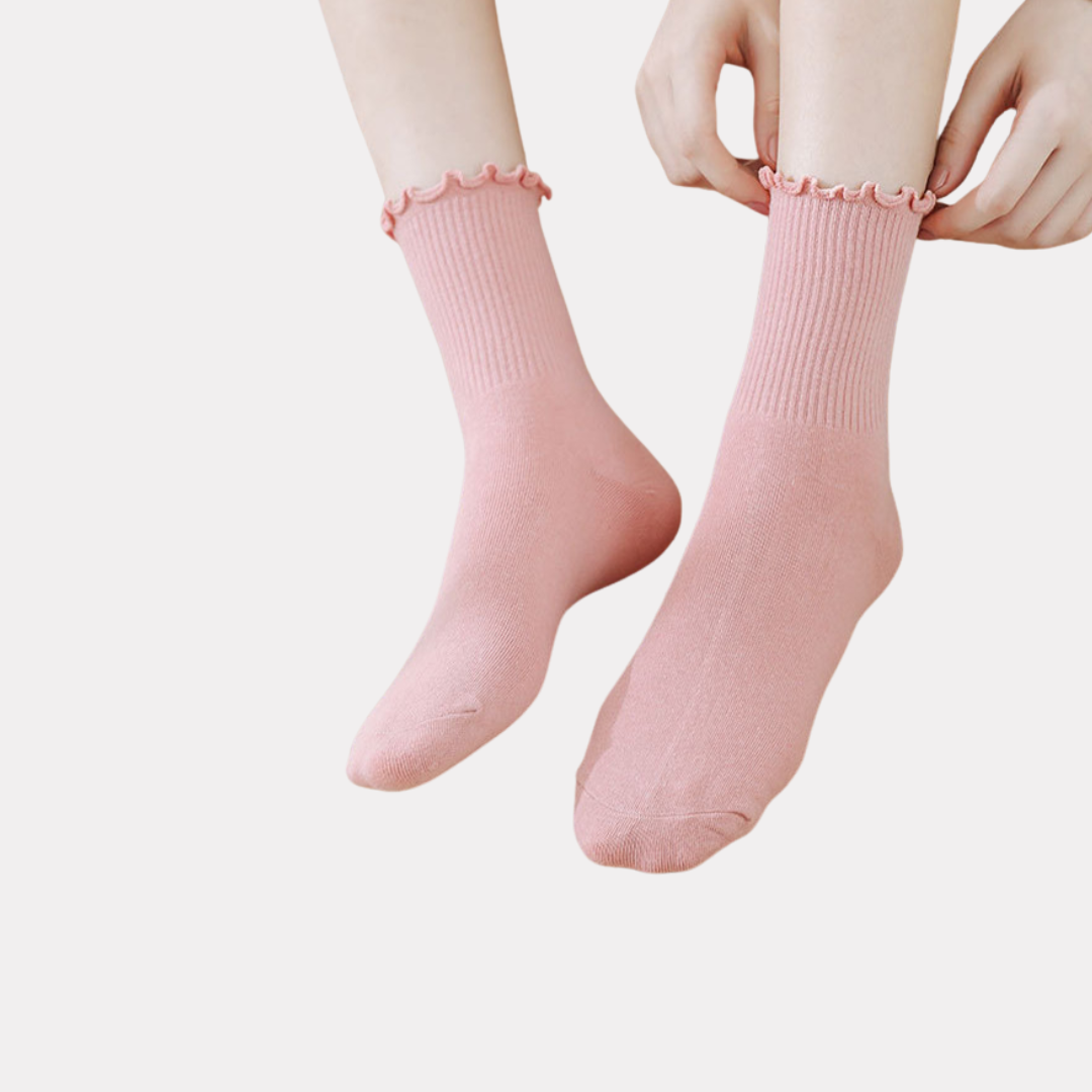 Ruffle Frills Crew Socks - 2 Pack Pairs (Pink)