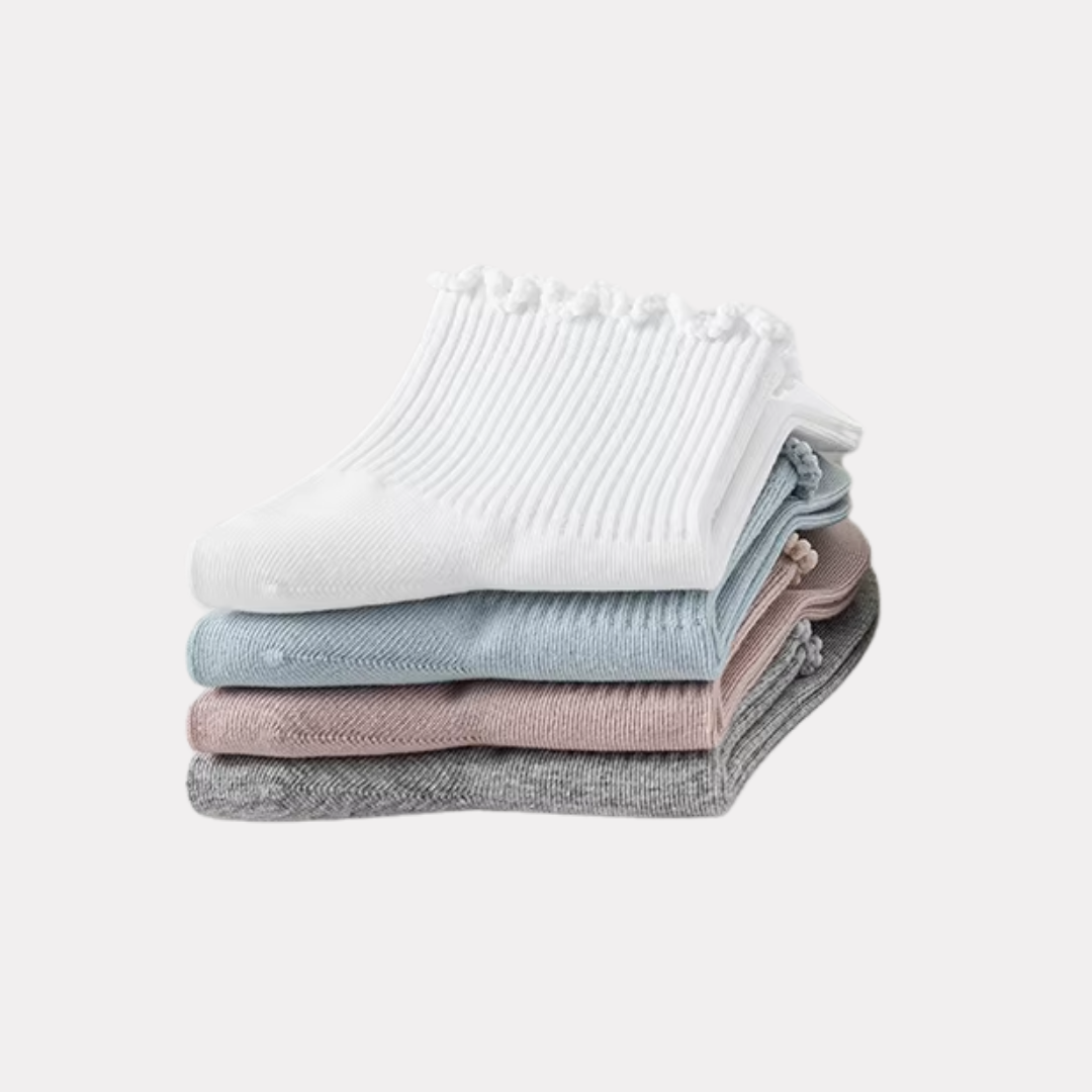 Ruffle Frills Crew Socks - 2 Pack Pairs (Grey)