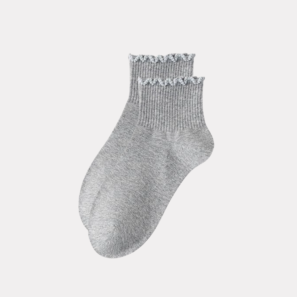 Ruffle Frills Crew Socks - 2 Pack Pairs (Grey)