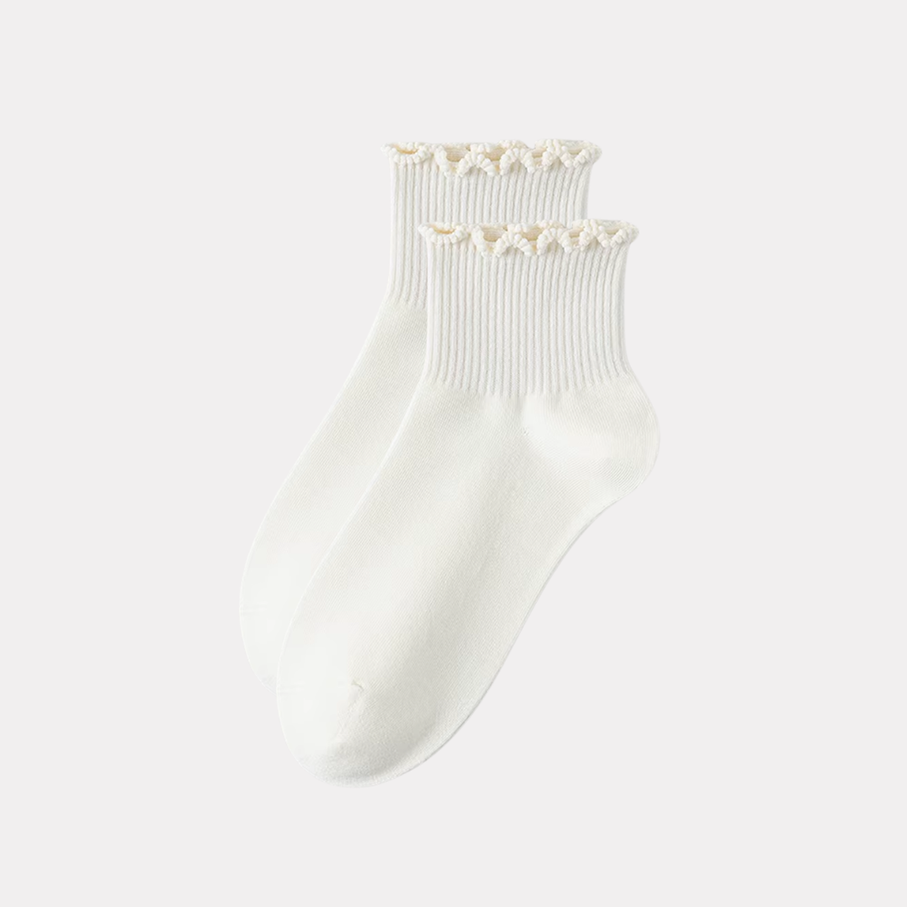 Ruffle Frills Crew Socks - 2 Pack Pairs (Oatmeal)