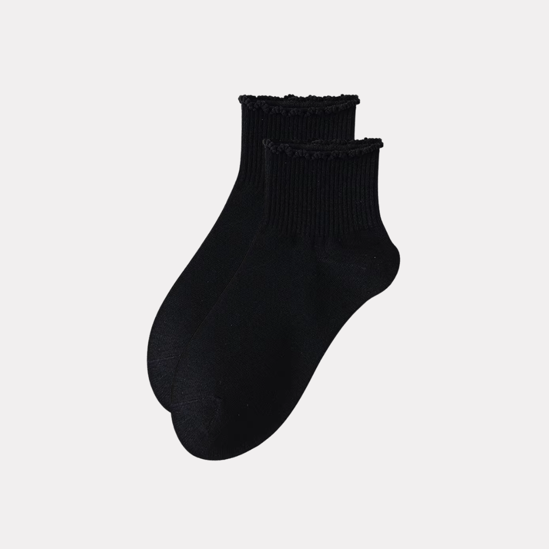 Ruffle Frills Crew Socks - 2 Pack Pairs (Black)