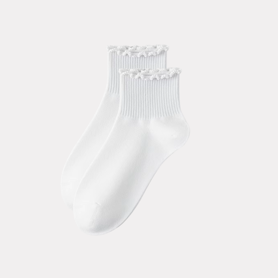 Ruffle Frills Crew Socks - 2 Pack Pairs (White)