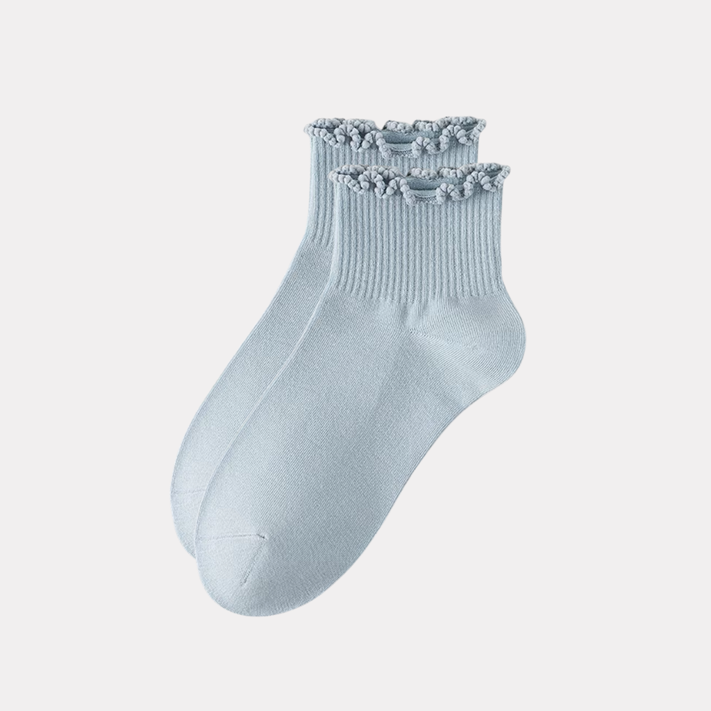 Ruffle Frills Crew Socks - 2 Pack Pairs (Baby Blue)