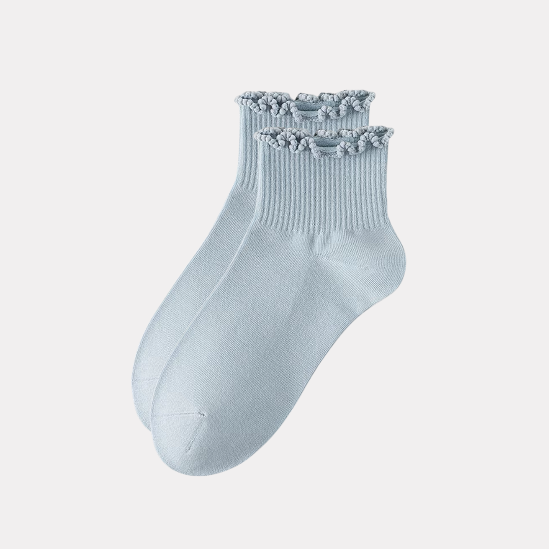 Ruffle Frills Crew Socks - 2 Pack Pairs (Baby Blue)