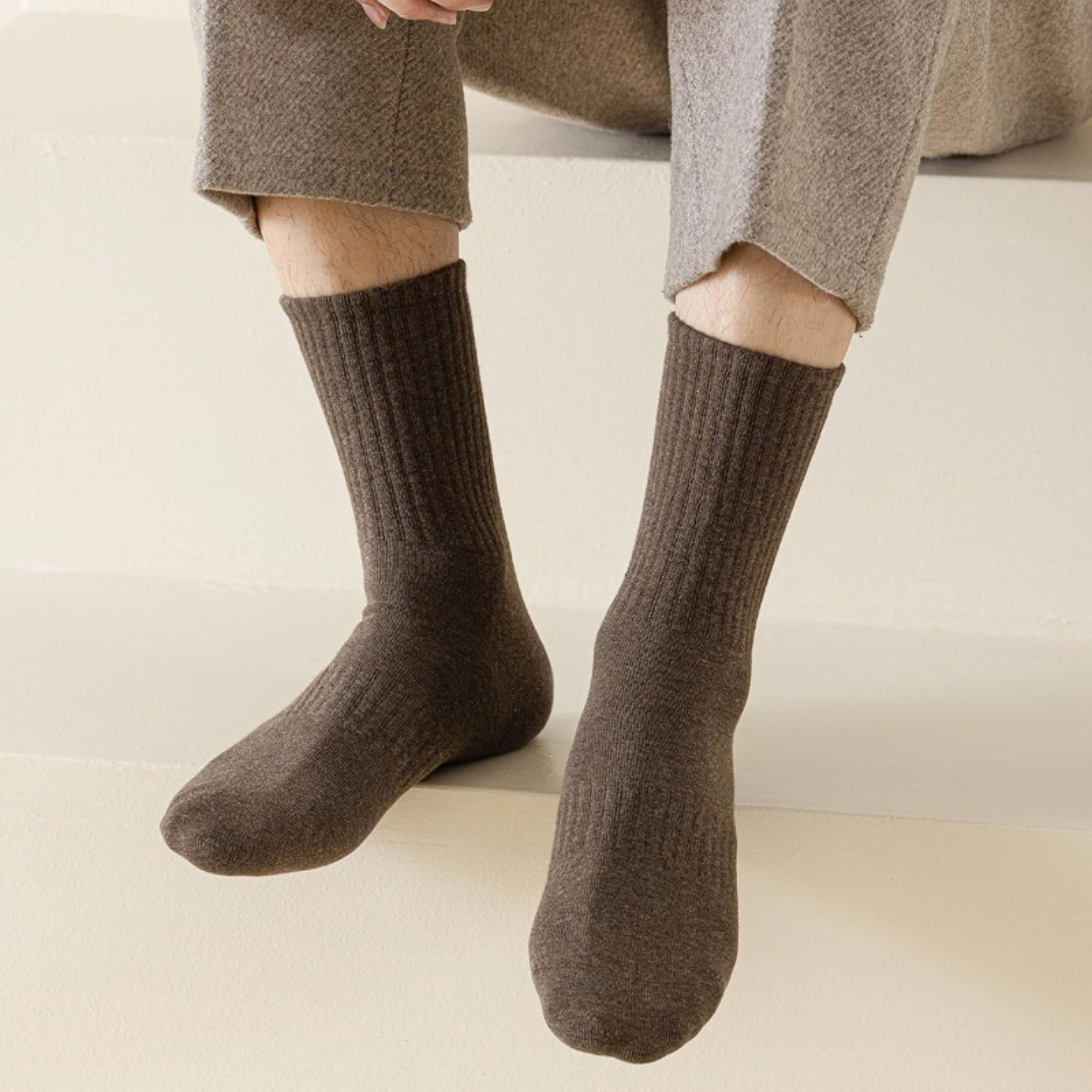 The Comfort Nova Crew – Premium Cotton Socks (2 Pairs in Mocha)