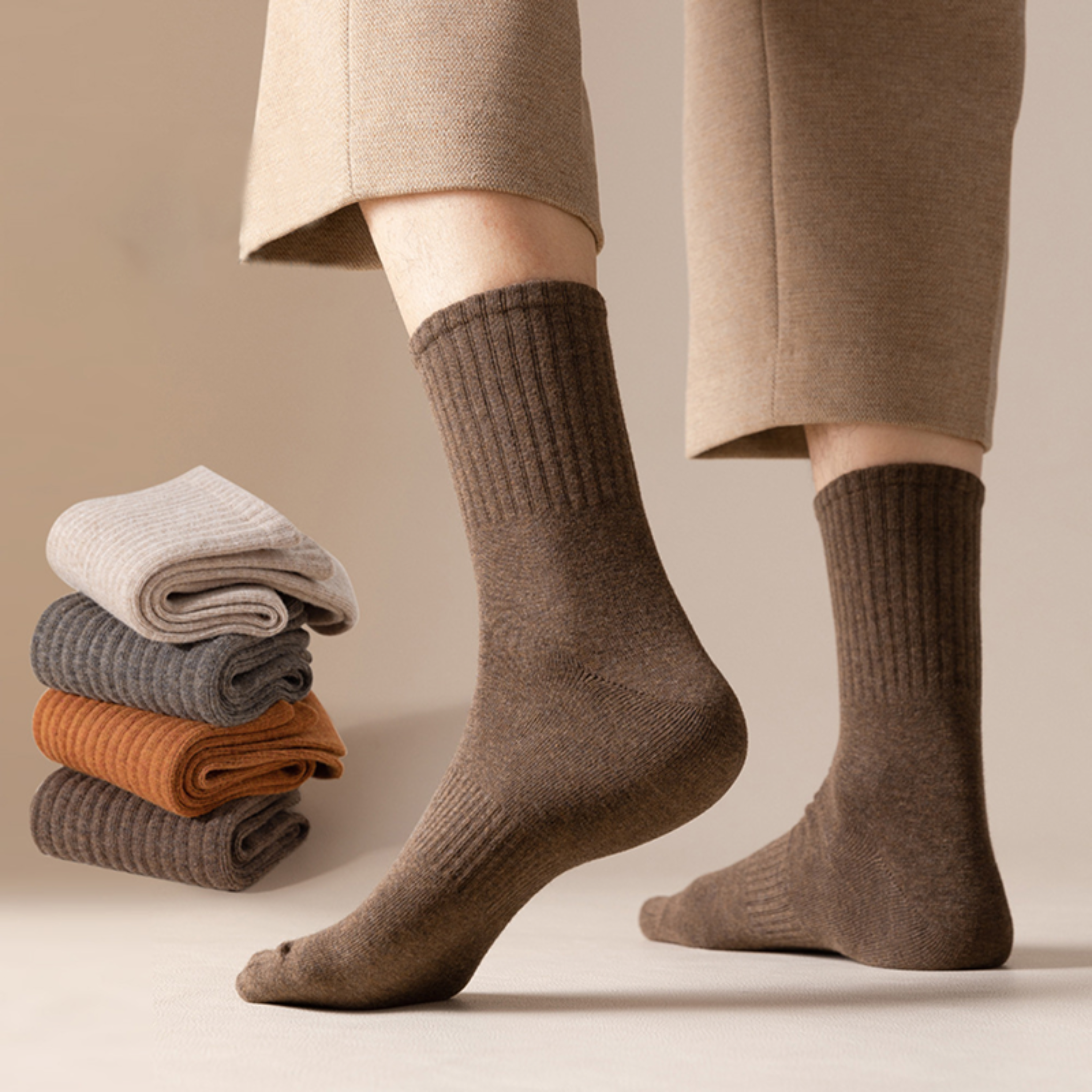 The Comfort Nova Crew – Premium Cotton Socks (2 Pairs in Mocha)
