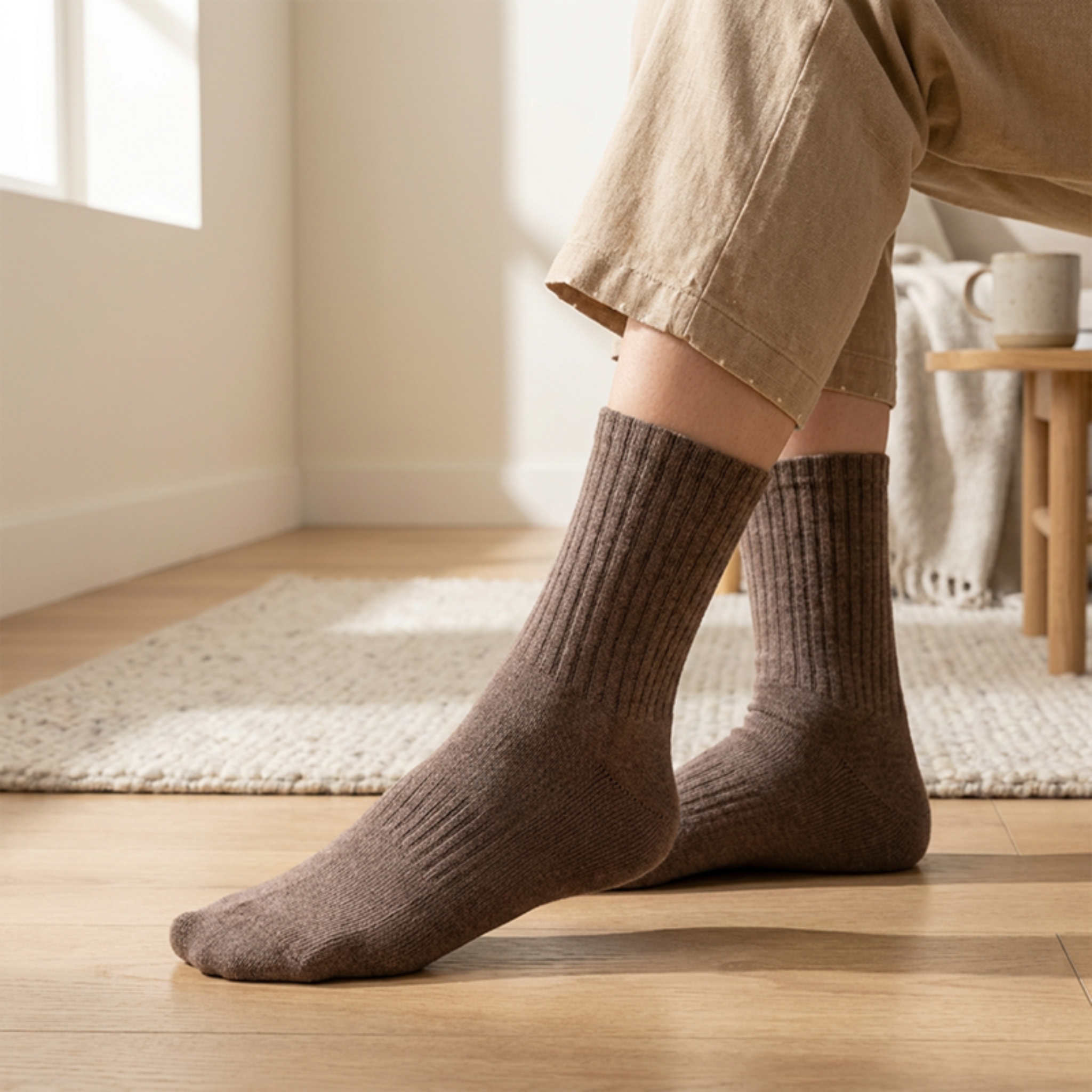 The Comfort Nova Crew – Premium Cotton Socks (2 Pairs in Mocha)